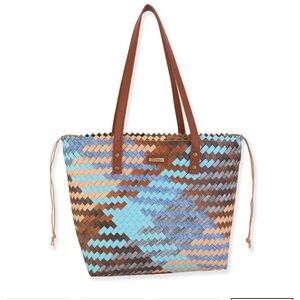 NWT! Poly Straw Tote, BLUE MULTI